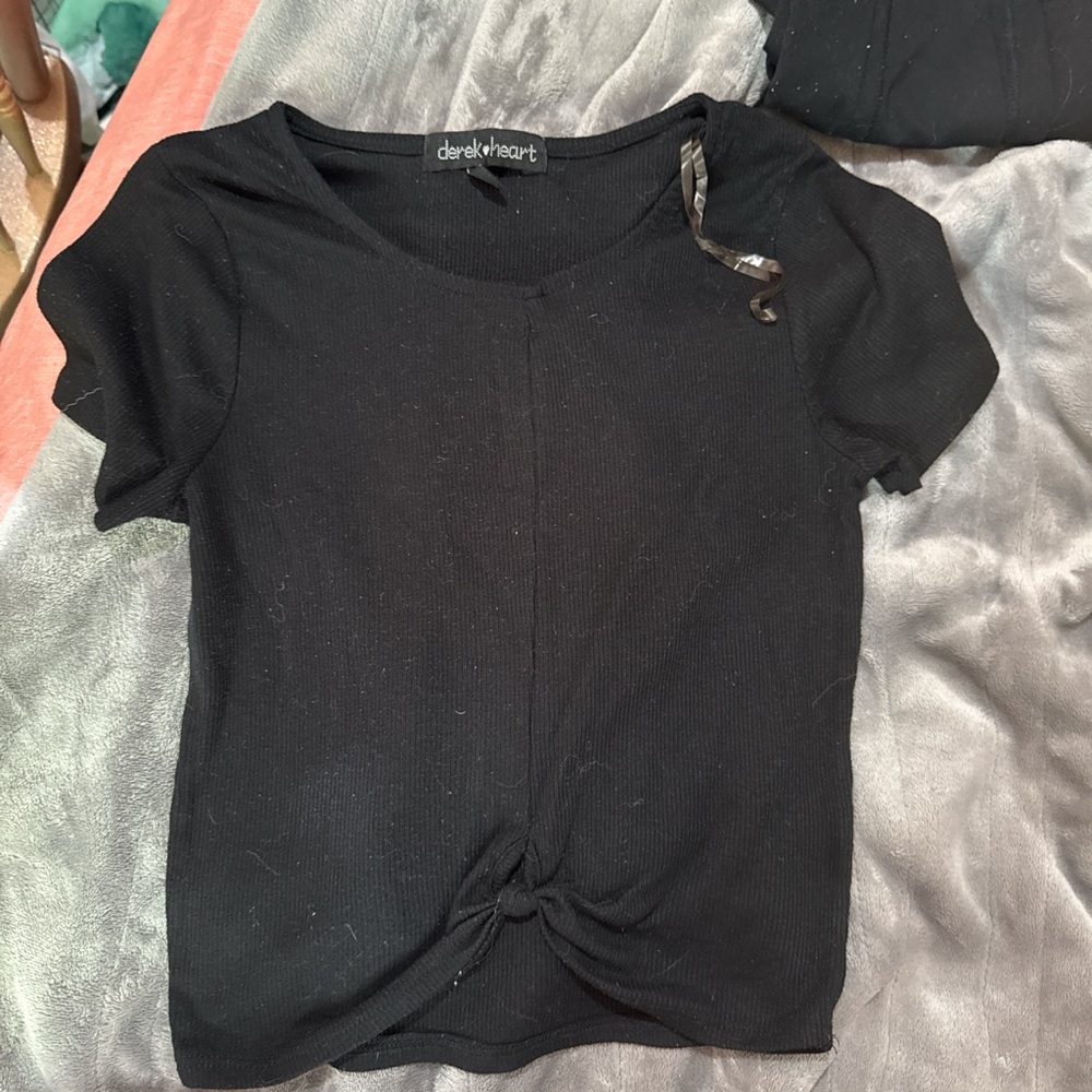 Derek Heart Black Tie Front Fitted T-Shirt